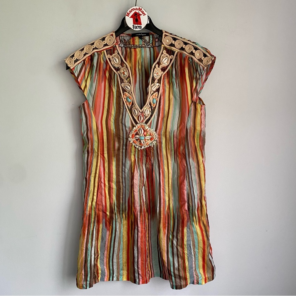 Nanette Lepore Silk Multicolor Stripe Cap Sleeve Dress Lightweight Size 4